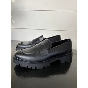 Esprit Sagan Women’s Black Leather Chunky Penny Loafer Shoes Size 9 M